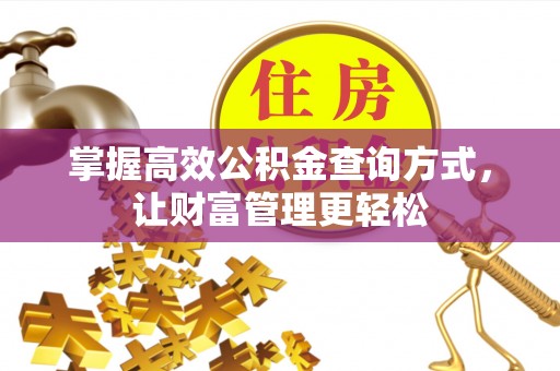 高唐掌握高效公积金查询方式，让财富管理更轻松